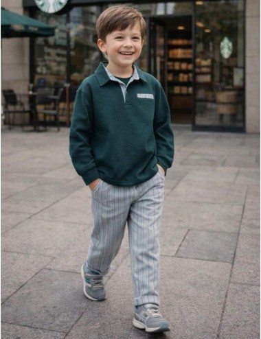 Polo Yaka Düğmeli Takım Yeşil