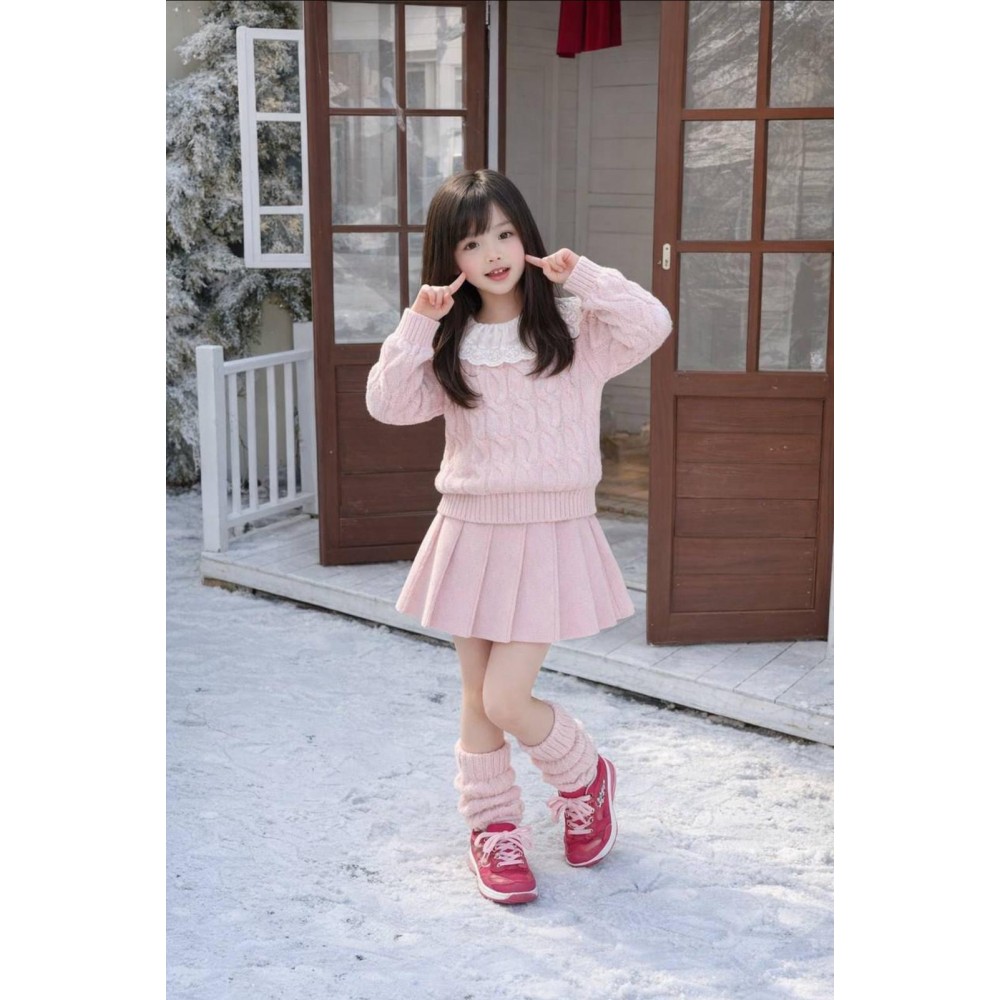 Pamuklu Triko Etekli Takım Pembe 