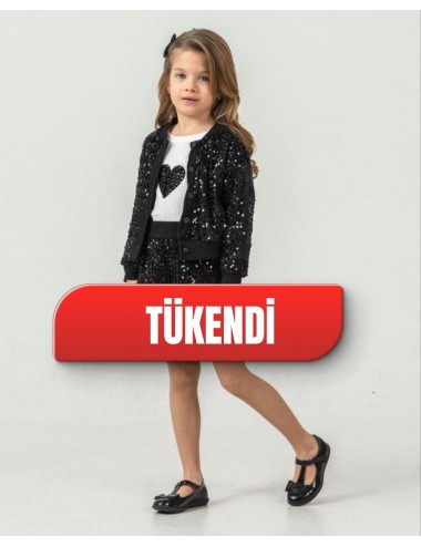 Payetli Siyah Şort Etek Ceket 3lü Takım