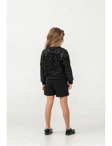 Payetli Siyah Şort Etek Ceket 3lü Takım